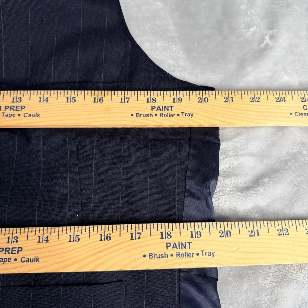 Lands End Mens 41R Wool Suit Vest Navy Blue Pinstripe Made in USA Style 37315
